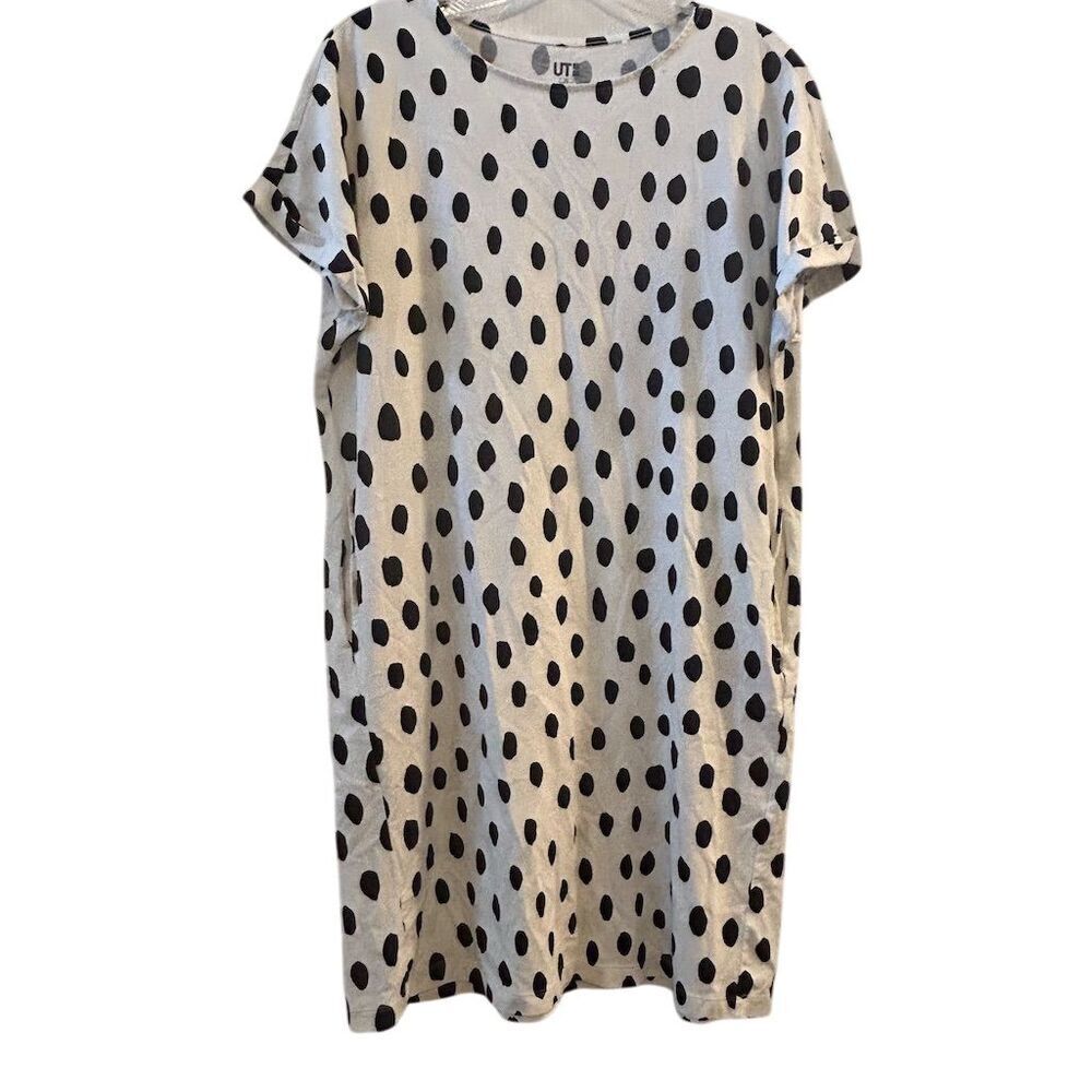 UT Uniqlo Women's XS Black Polka Dot Scandinavian Knee Length‎ Dress Flaw